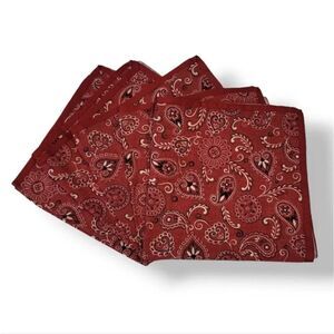 NEW Vintage Handmade 5 PC Red Paisley Handkerchief Cloth Dinner Napkins